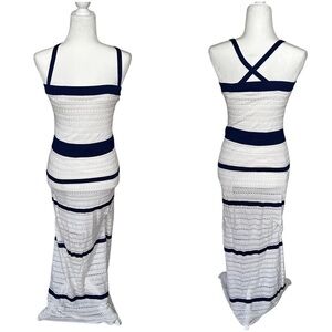 Victoria's Secret Navy Blue White Striped Knit Lace Maxi Dress Size Medium